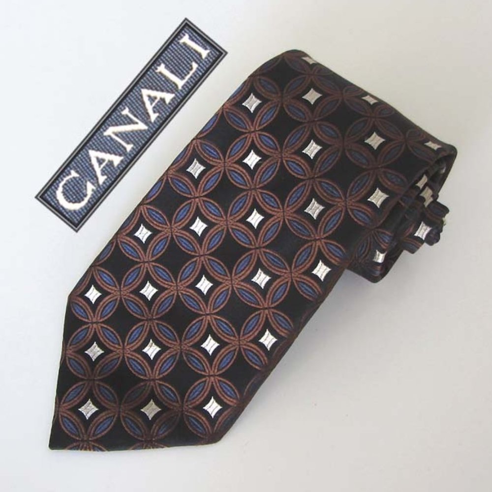 CANALI geometric circles motif neck tie 100% silk